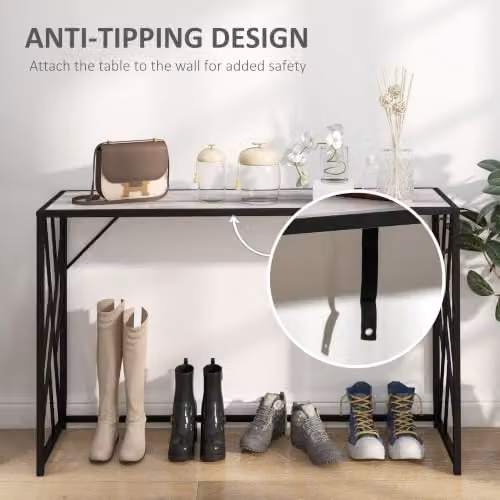 HOMCOM Industrial Console Table with Metal Frame in Grey and Black – 5