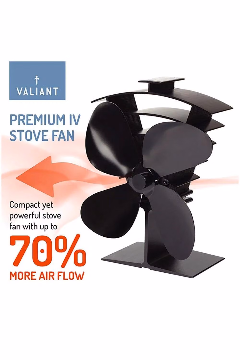 Valiant Premium IV 4-Blade Heat Powered Stove Fan for Log Burners, Black – 2
