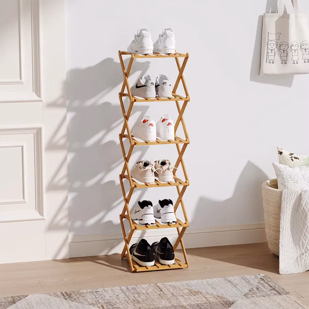 Living and Home Bamboo Folding Shoe Rack Organiser in Light Brown – 4