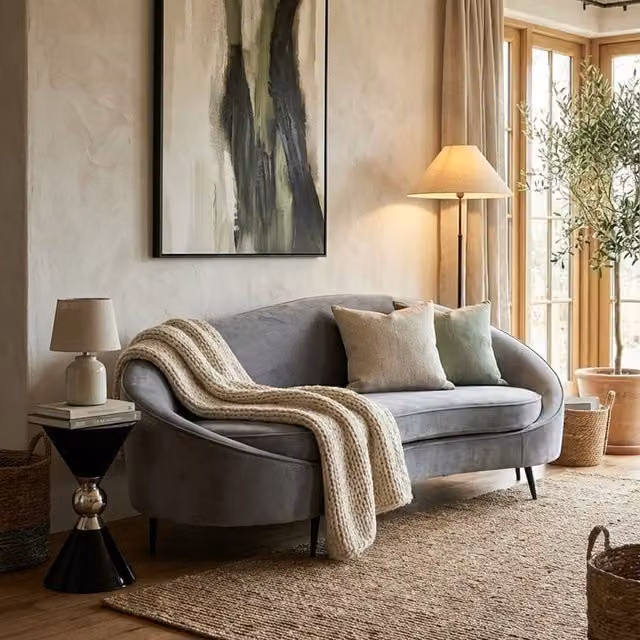 Orsina Hasina Three Seat Grey Velvet Sofa – 2