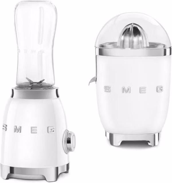 Smeg 50s Style Citrus Press and Mini Blender in White with Glass Component