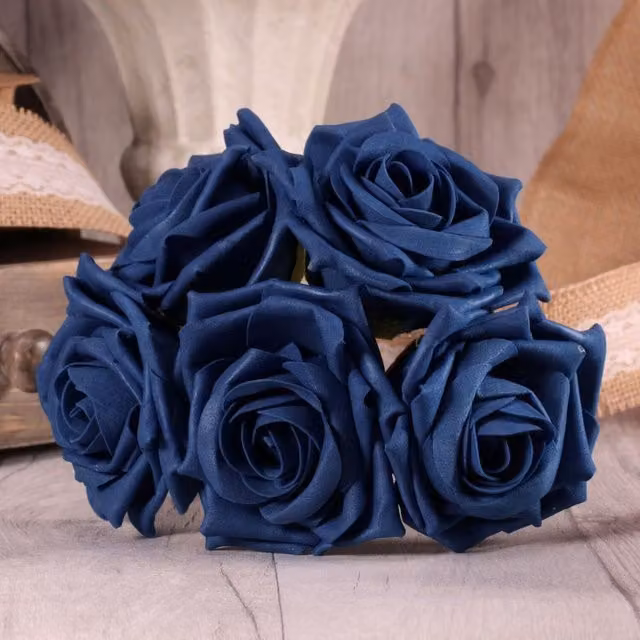 Kingsbury Gifts Bunch of 5 Navy Blue Foam Open Tea Roses