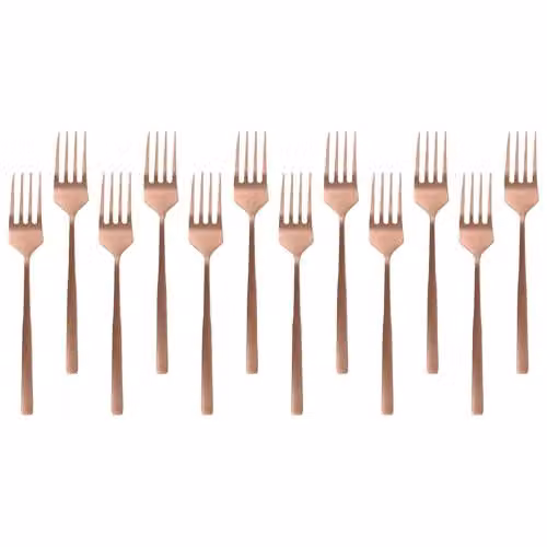 Argon Tableware Copper Coated Stainless Steel Cake Forks, Pack of 12