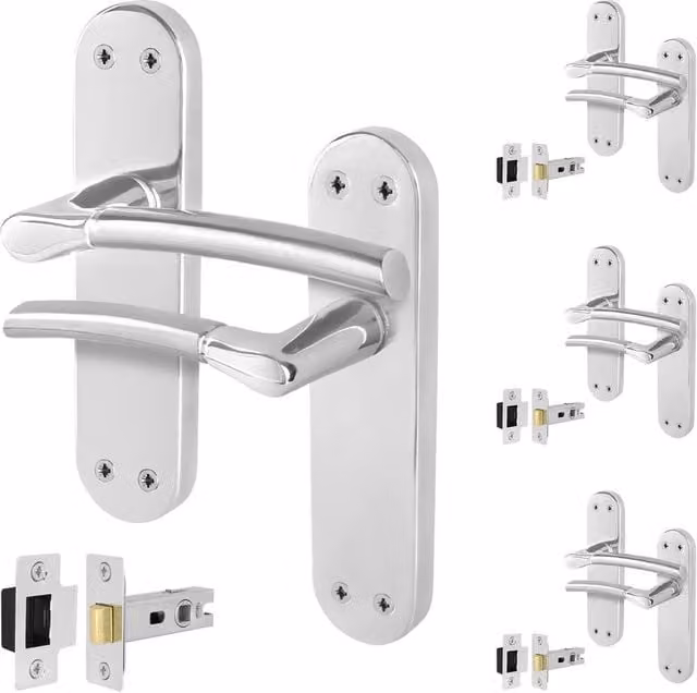 AFIT Boston Feature Handle Latch Set in Chrome Satin Nickel, 4 Pairs, Size: 150 x 150 mm – 1