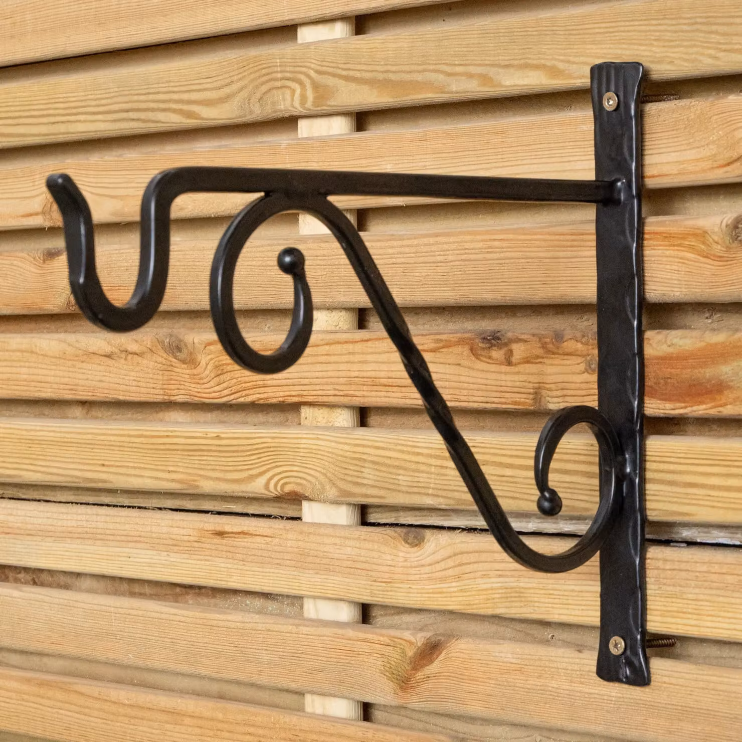 Samuel Alexander Pack of 2 Black Metal Heavy Duty Twisted Garden Patio Wall Bracket Hooks for Hanging Planters, 35 cm – 2