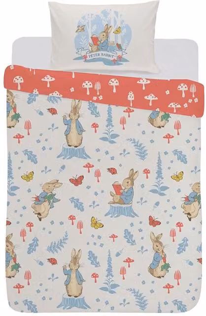 Peter Rabbit Forest Life Reversible Duvet Cover and Pillowcase Set in Multicolour Cotton Polyester Blend