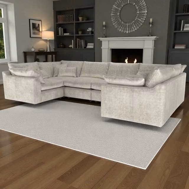 Snug Furniture Birmingham Ltd Milano U-Shaped Corner Sofa in Stone Fabric with Full Back and Scatter Cushions