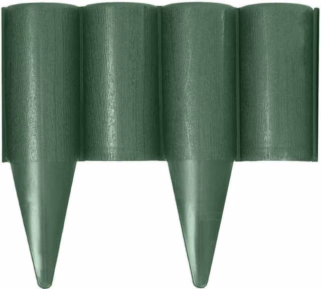 SolaDirect Green Plastic Garden Edging Lawn Border Palisade with Wood Log Texture and Ground Stakes