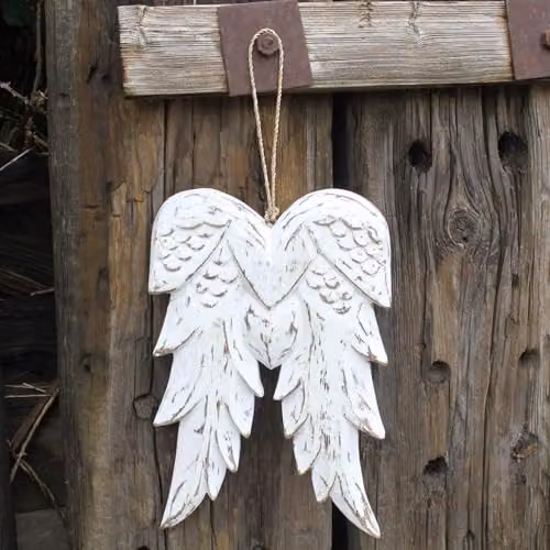 KDMD Hand Crafted Double Angel Wing Wooden Wall Hanging Ornament in White, 31 cm – 2