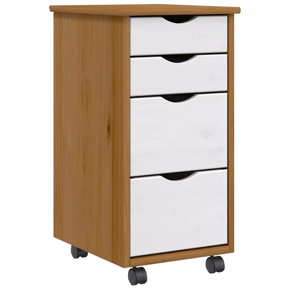 Berkfield Home Rolling Cabinet with Drawers in Moss Honey Brown Solid Wood Pine – 2