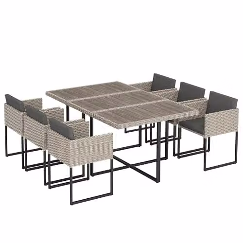 Outsunny 7 Piece Cube Rattan Garden Furniture Set with Cushions in Light Grey