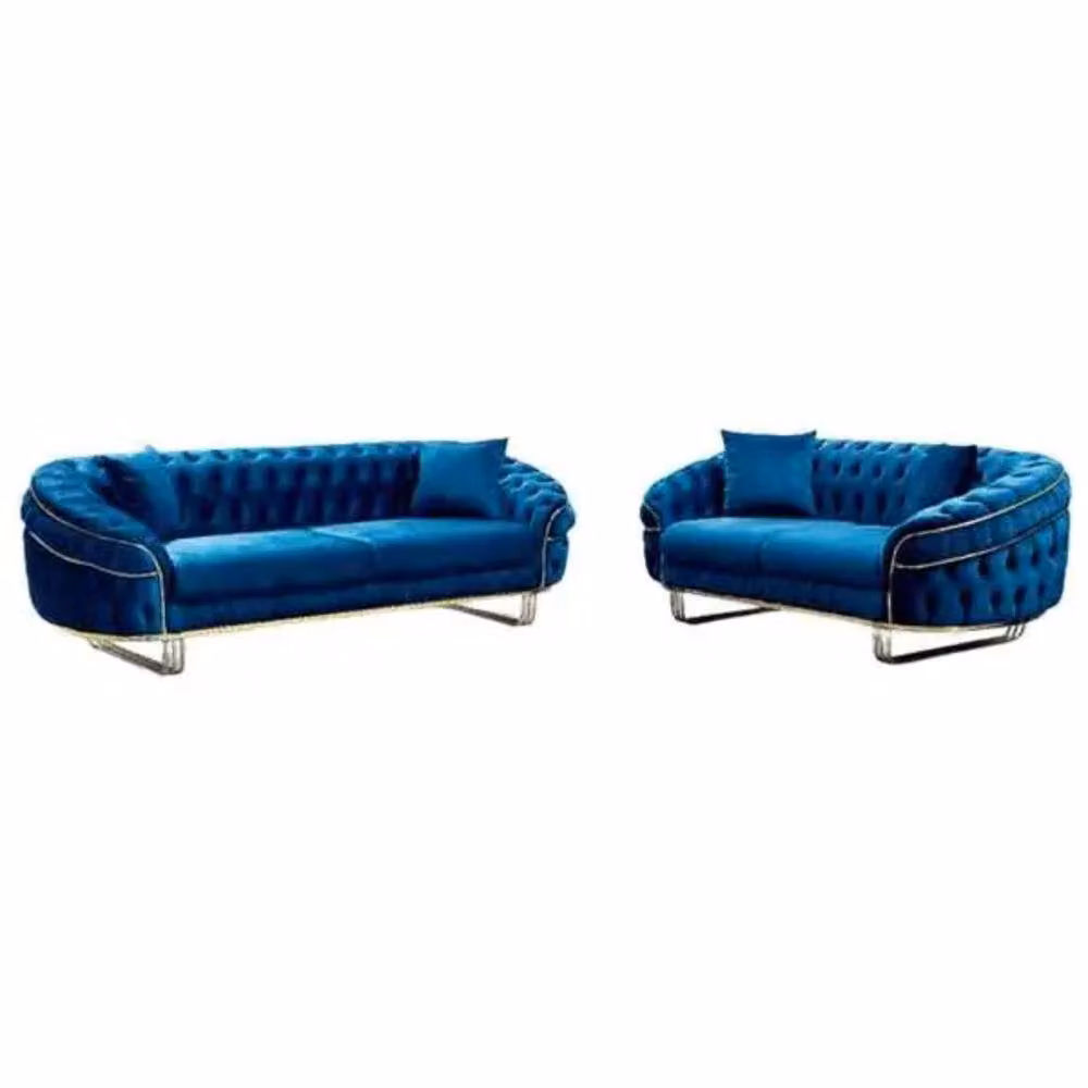 Sliding Wardrobes 4U Cammen 5 Piece Plush Velvet Chesterfield Sofa Set in Blue – 2