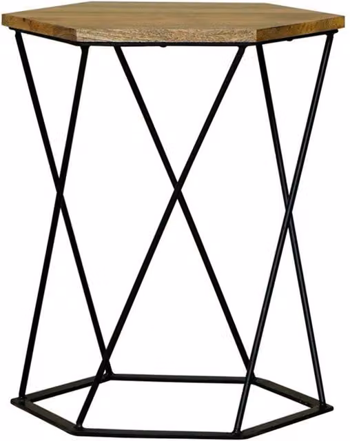 Jaipur Furniture Ltd Ravi Hexagonal Lamp Table in Brown Mango Wood and Black Iron, W: 36 cm, D: 36 cm, H: 48 cm – 1