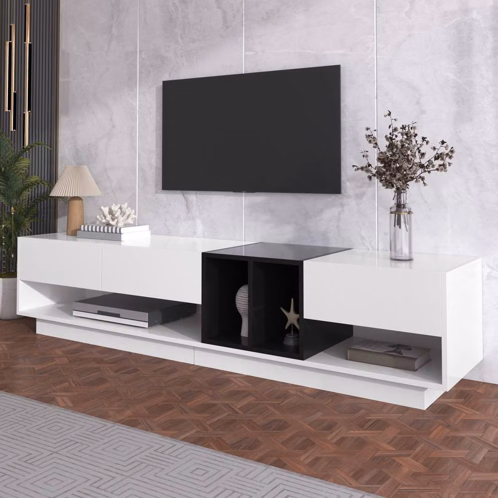 Matteo Modern High-Gloss TV Cabinet with Drawers in White and Black, W/D/H: 42 x 40 x 40 cm – 4