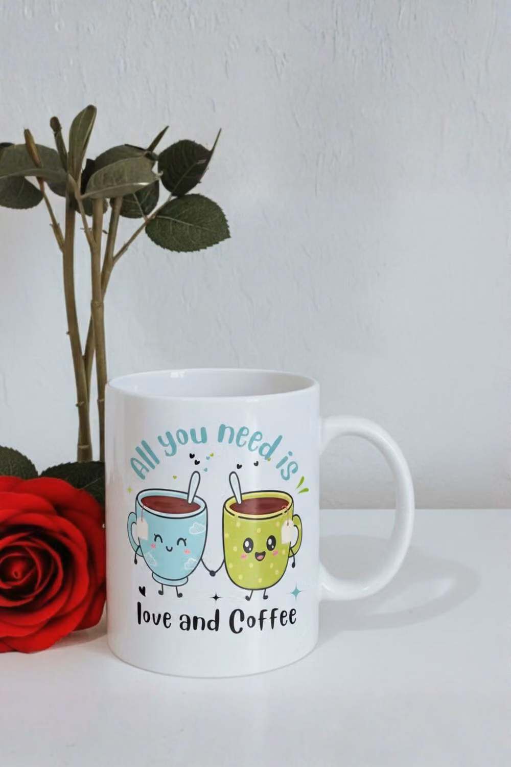 Dyzi All You Need Is Love and Coffee Printed Ceramic Mug in White – 3