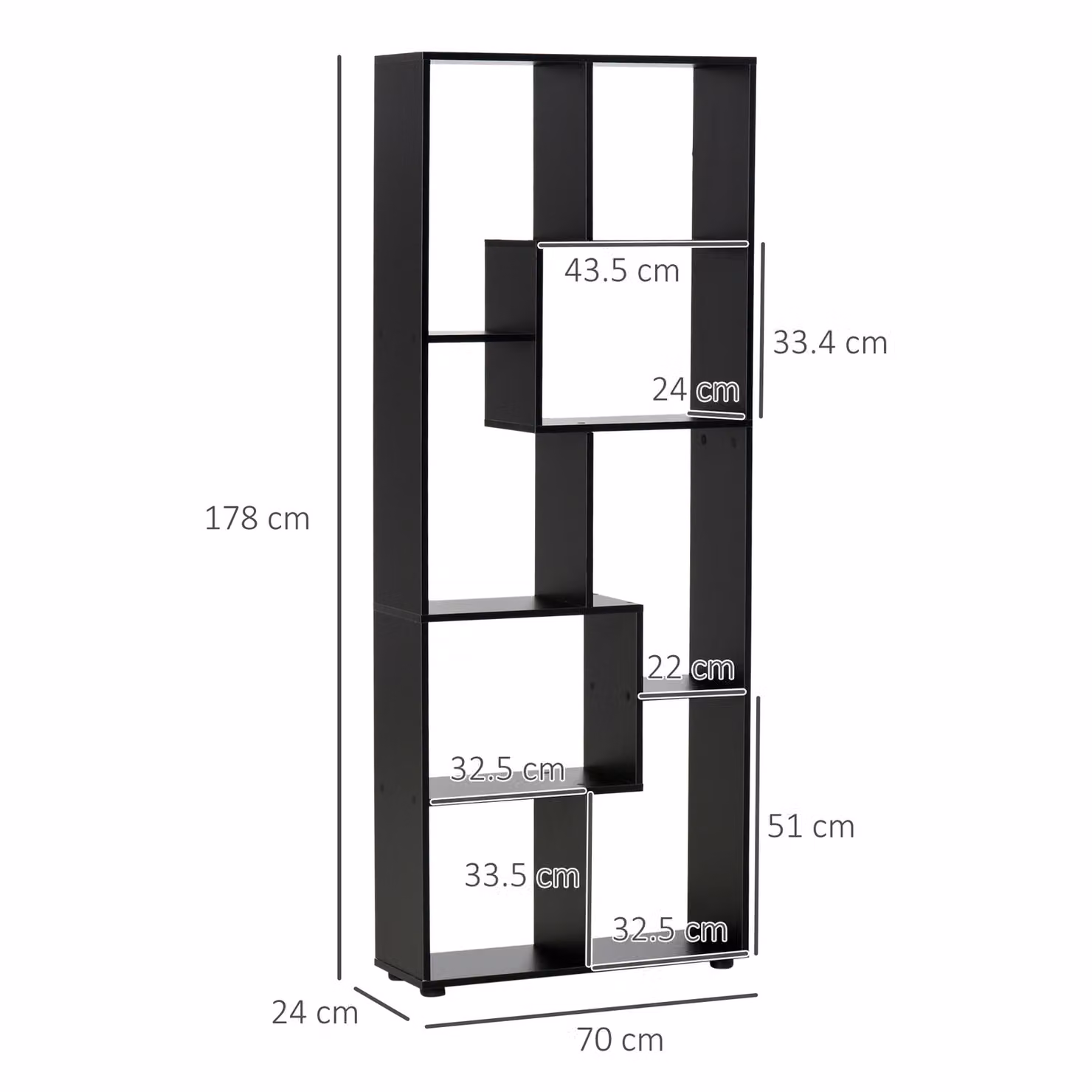 HOMCOM 8-Tier Freestanding Black Melamine Bookshelf and Modern Cube Display Unit – 3