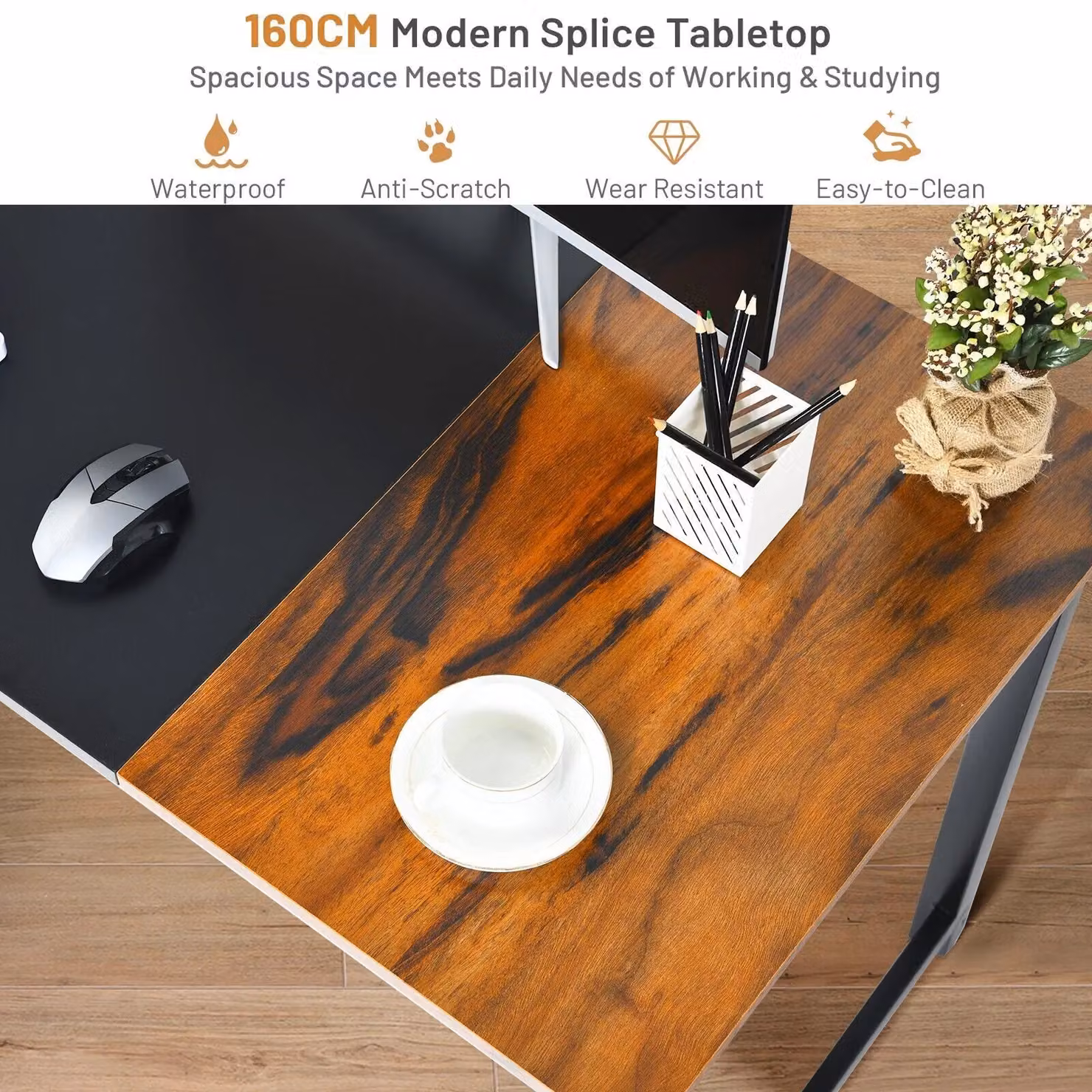 Gymax Industrial Wooden Writing Desk in Brown, W: 160 cm, D: 60 cm – 7