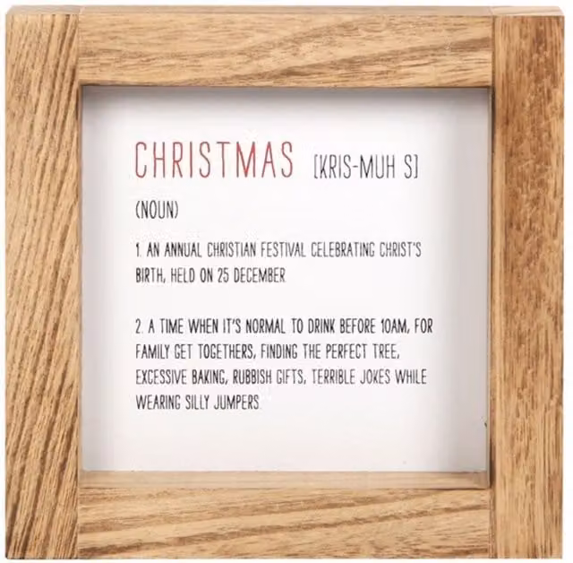 KDMK Christmas Definition Hanging Wooden Sign in Brown and White