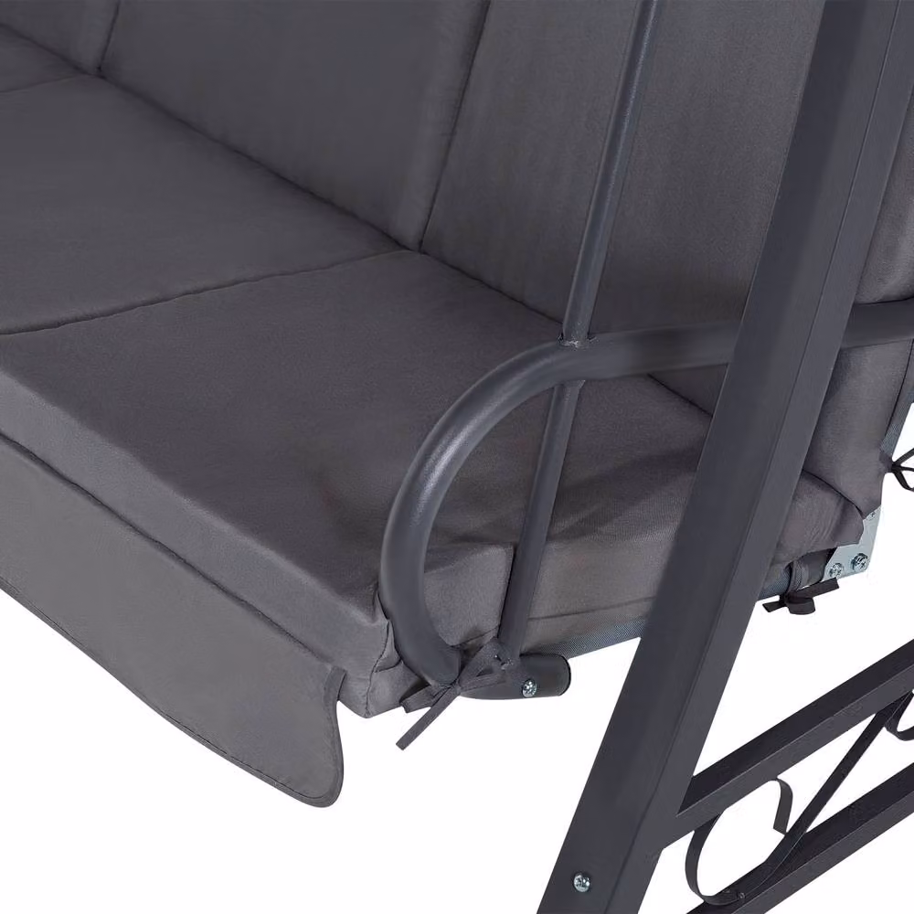 Wyld and Coco Grey 3-Seater Fabric Patio Swing with Sun Canopy and Cushions and Powder-Coated Steel Frame – 5