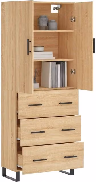 Berkfield Home Sonoma Oak Highboard in Brown, W/D/H: 69.5 x 34 x 180 cm – 1