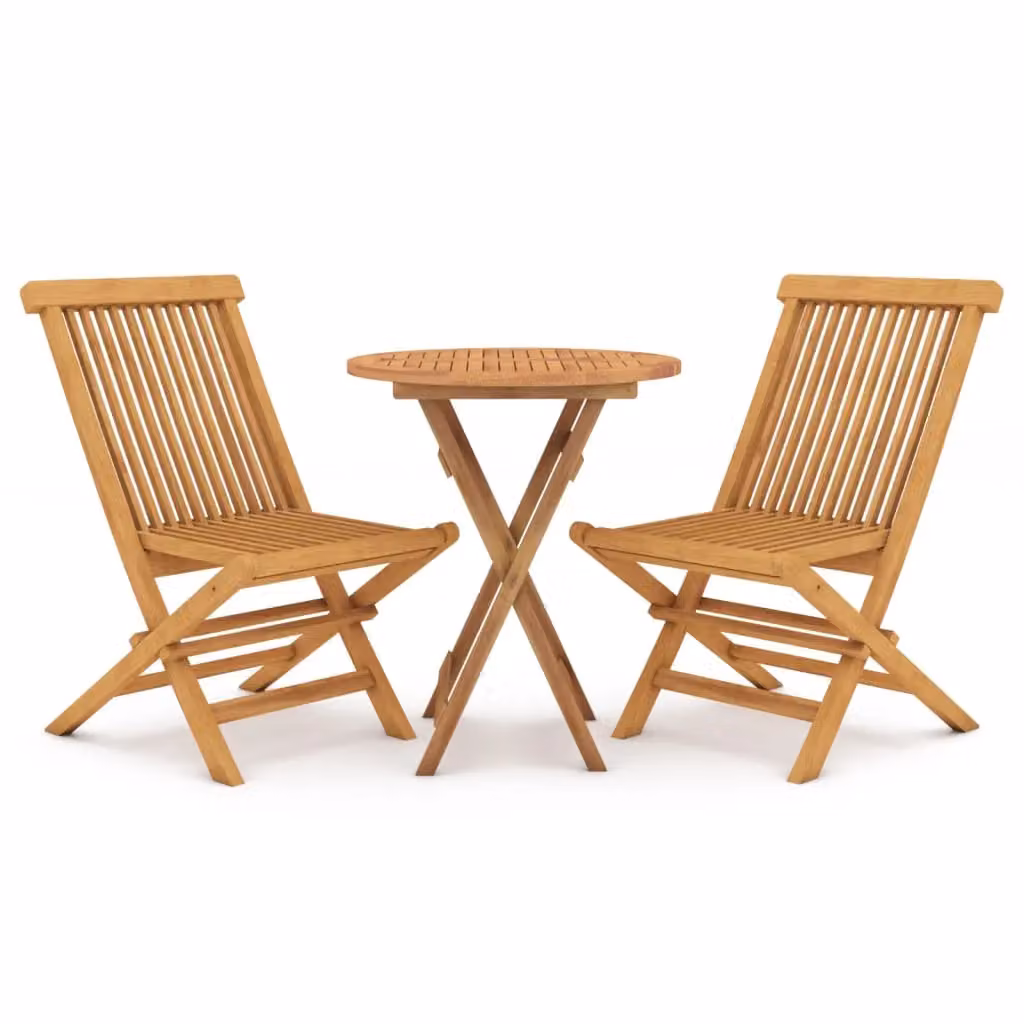 Berkfield Home 3 Piece Garden Dining Set in Brown Solid Teak Wood – 2