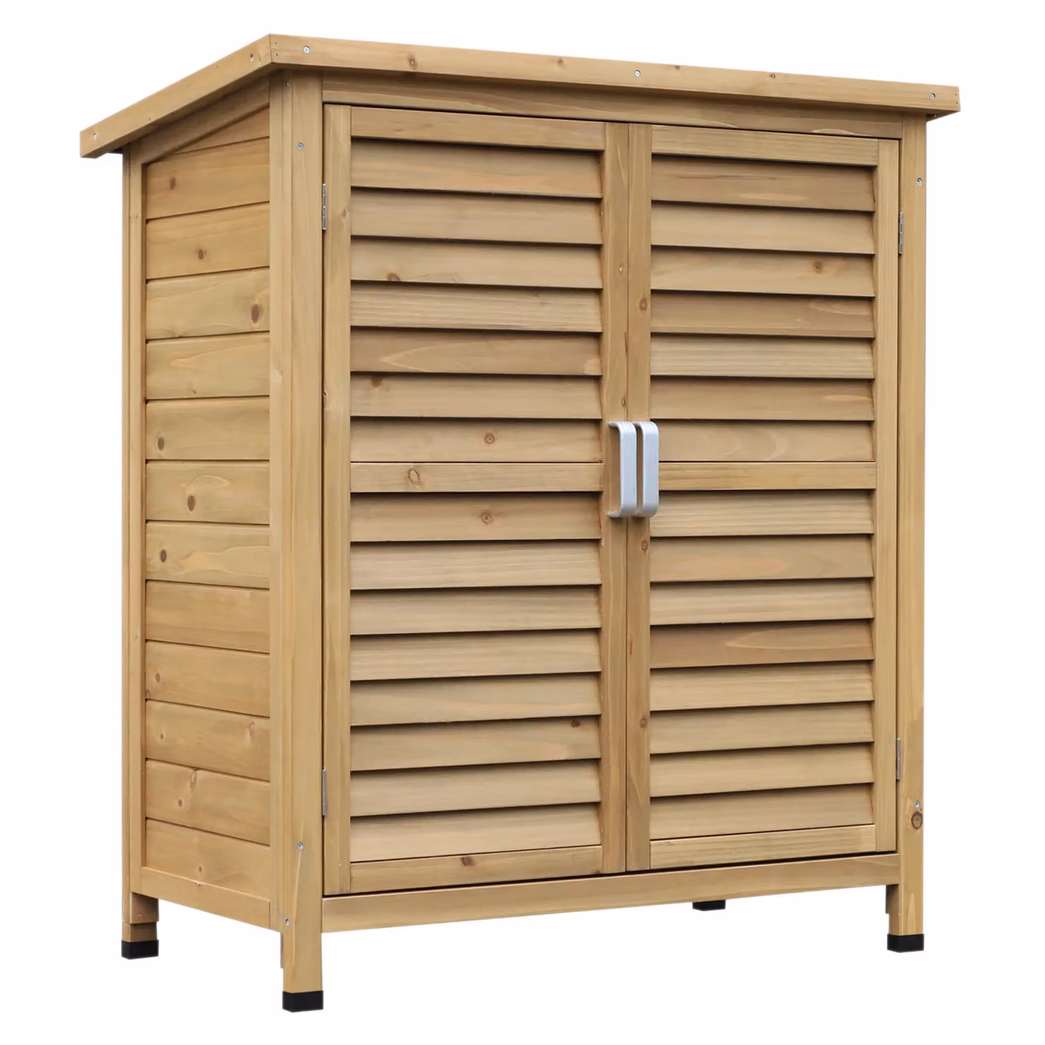 OUTSUNNY Garden Storage Shed in Natural Wood with Internal Shelving and Roll Shutter Doors, W/D/H: 79.0 x 46.5 x 96.5 cm – 2