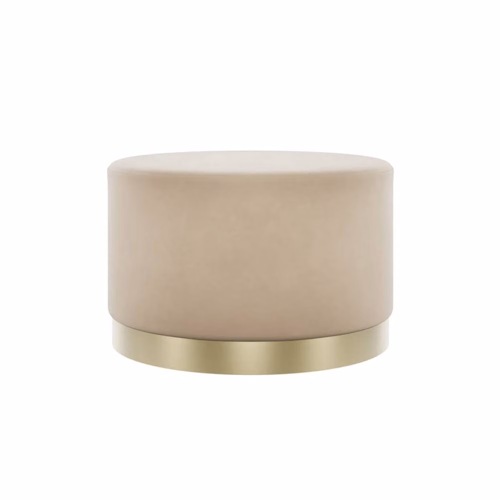 Wyld Haus Kalua Large Beige Velvet Stool with Brushed Gold Metal Base – 2