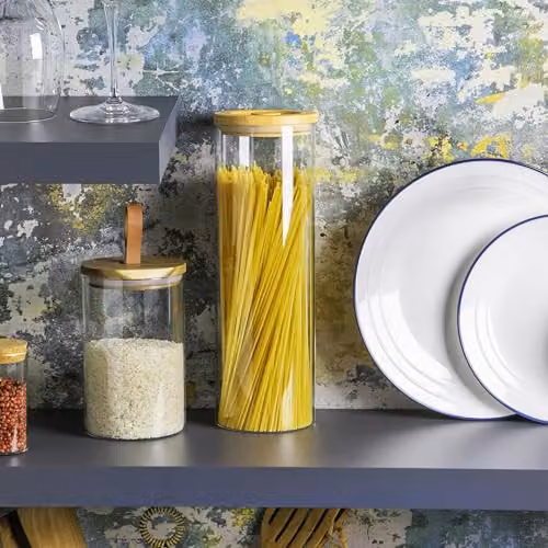 Argon Tableware Scandi Airtight Glass Storage Jars with Wooden Lids, 2 Litre, 6 Pack, Transparent – 2