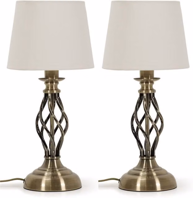 ValueLights Memphis Twist Table Lamps Set of 2 in Brass and Fabric