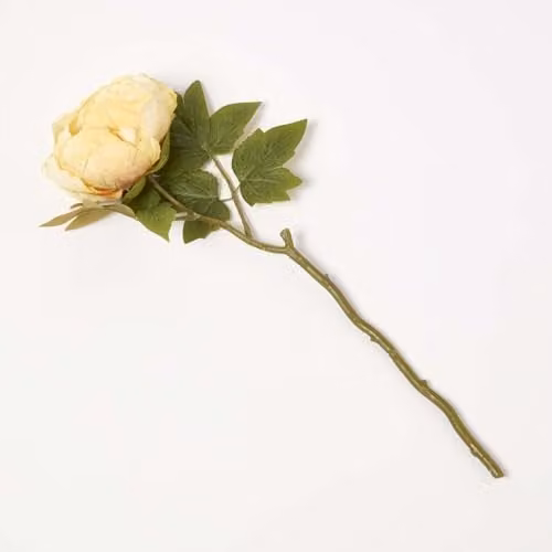 HOMESCAPES Artificial Peony Floral Stem in Yellow, Pink and Green, Height: 48 cm