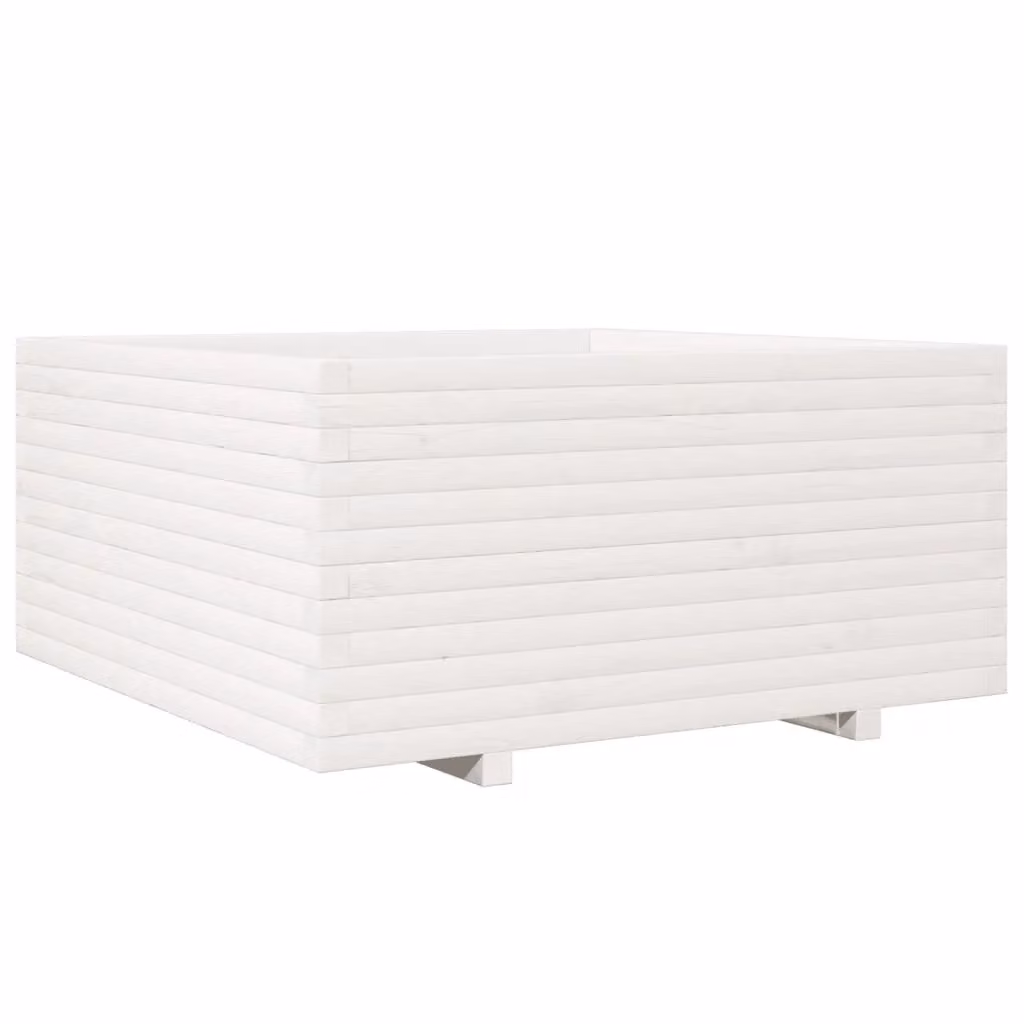 Berkfield Home White Solid Pine Garden Planter Tub, W/D/H: 100 x 100 x 49.5 cm – 2