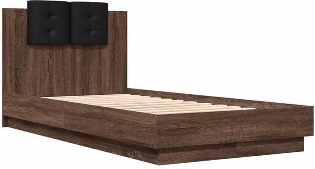 Berkfield Home Durable Small Single Bed Frame with LED Under-Bed Lighting in Brown Oak, W/D/H: 190 x 75 x 78 cm – 1