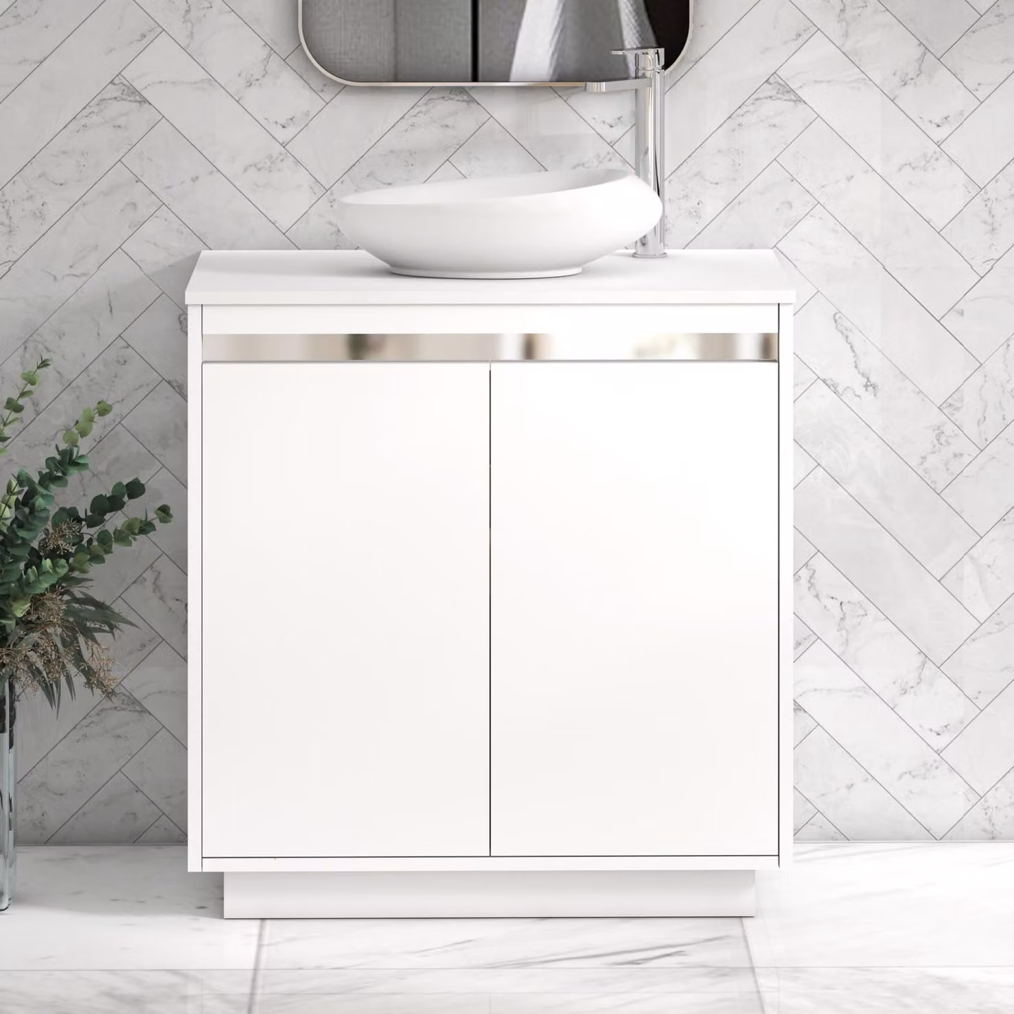 Royal Bathrooms Orion 800mm Matt White Floor Standing 2 Door Vanity Unit with Nova Basin and Chrome Accent Trim