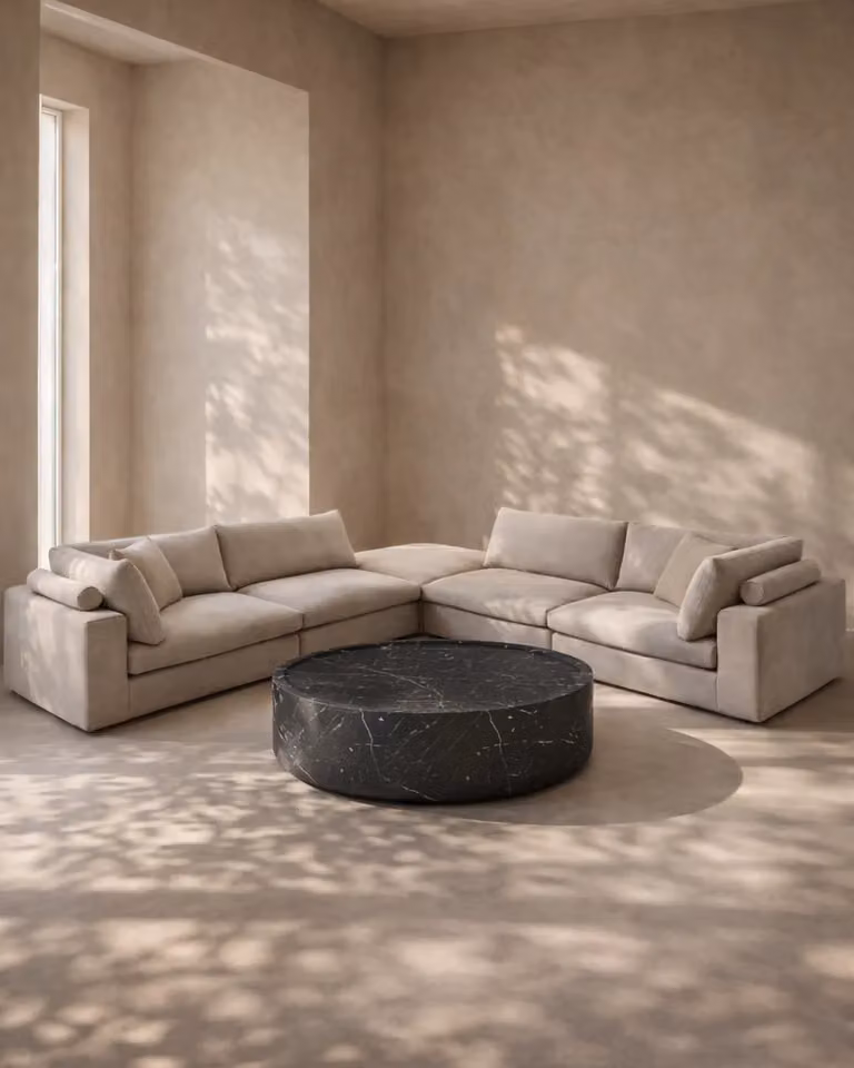 Tommy Franks Blanco U-Shape Modular Sofa in White and Beige with Matching Ottoman and Scatter Cushions