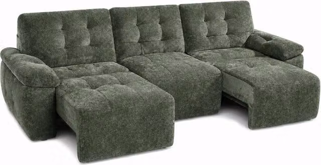 Furnishings For Less UK Drayton Green 3 Seater Electric Sofa Bed with Power Sliding Seats and Fabric Upholstery in Green – 1