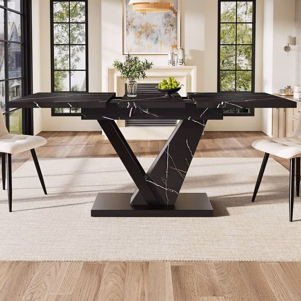 BTM Extendable Rectangular Dining Table in Black with Wood Grain Finish, W: 120 cm, D: 75 cm, H: 75 cm (Extends to 150 cm) – 2