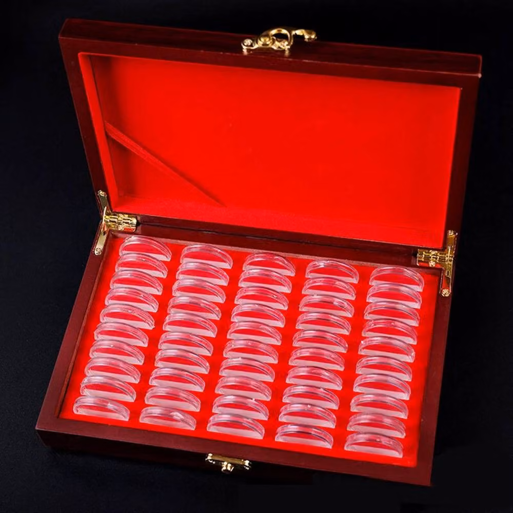 SPETLEK Brown Wooden Coins Display and Storage Box with 50 Plastic Capsules – 3