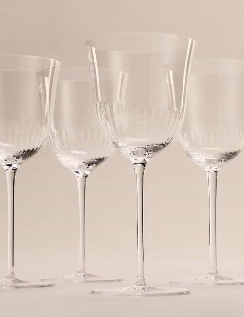 M&S Set of 4 Delphine Geometric Clear Glass Wine Glasses