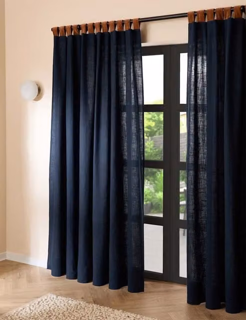 MADE Dark Navy Pure Cotton Hadlo Curtains with Velvet Loops