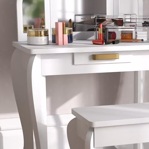 HOMCOM Kids Dressing Table and Stool with Mirror and Drawer, White, W/D/H: 85 x 32 x 32 cm – 4