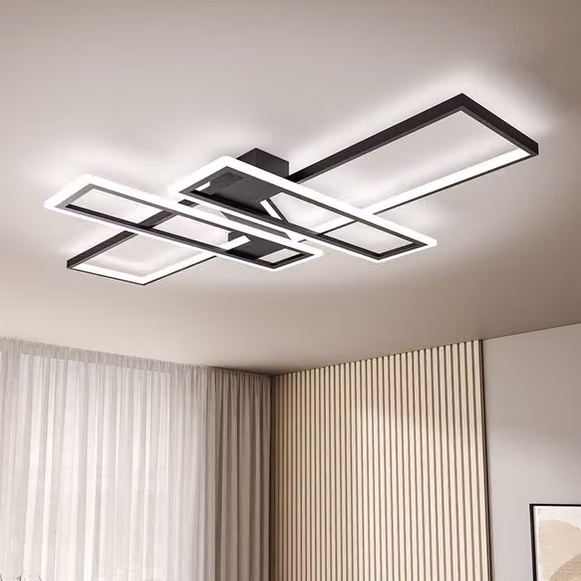Livingandhome Modern Z-Shaped Geometric LED Ceiling Light with Black Metal Frame and Cool White Light, 120W