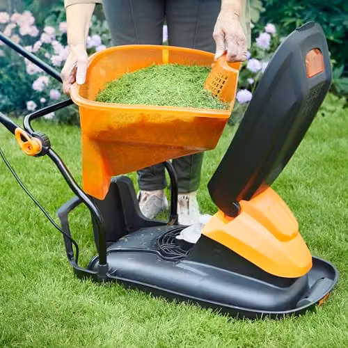 LawnMaster 1700W 33cm Corded Hover Mower in Orange with Grass Collection Bag – 4
