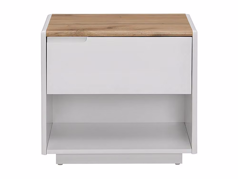 Vente-unique White Lacquered and Light Oak MDF Bedside Table with 1 Drawer and 1 Compartment, W/D/H: 40 x 20 x 55 cm – 2