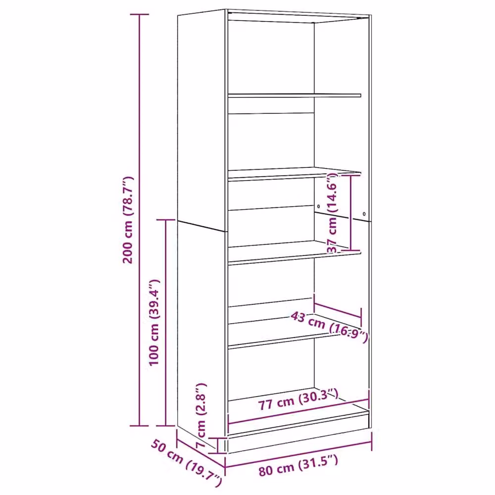 Berkfield Home Artisan Oak Wardrobe in Brown, W/D/H: 80 x 50 x 200 cm – 4