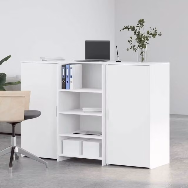 Berkfield Home White Reception Desk in Matt MDF, W: 155 cm, D: 50 cm, H: 103.5 cm