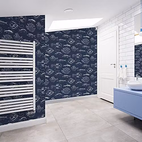 Graham & Brown Contour Antibac Into the Deep Navy Animal Print Wallpaper in Blue – 2