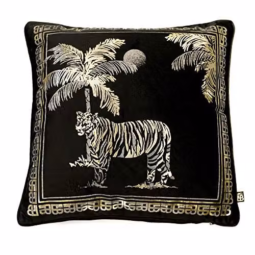 Ulster Weavers Laurence Llewelyn-Bowen Tiger Tiger Opulent Gold Foil Printed Black Velvet Cushion, W/D/H: 43 x 43 x 43 cm – 4