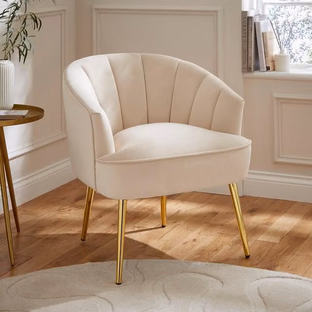 GFW Pettine Art Deco Chair in Beige Velvet with Gold Metal Frame