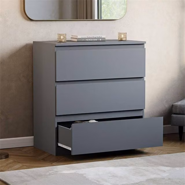 FORGEVIO Grey 3 Drawer Chest of Drawers and Bedside Table