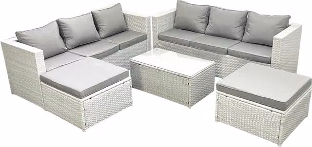 Fimous Garden 8 Seater PE Rattan Garden Sofa Set with 2 Large Footstools in Light Grey Mixed